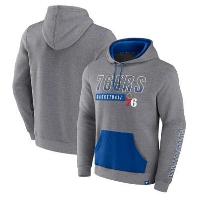 Men's Fanatics Heathered Gray Philadelphia 76ers Off The Bench Color Block Pullover Hoodie