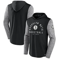 Men's Fanatics Black/Heathered Charcoal Brooklyn Nets Deep Rotation Performance Pullover Hoodie