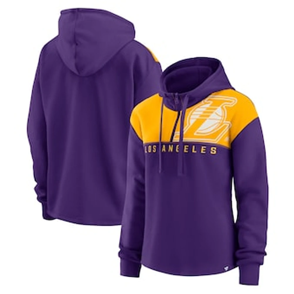 Women's Fanatics Purple Los Angeles Lakers Overslide Quarter-Zip Fleece Hoodie