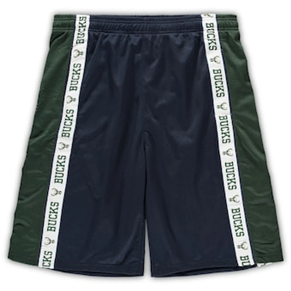 Men's Fanatics Navy/Hunter Green Milwaukee Bucks Big & Tall Tape Mesh Shorts