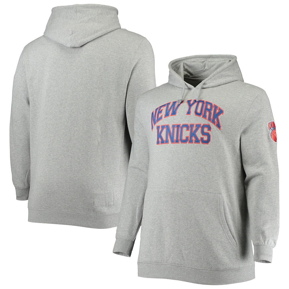 Men's Mitchell & Ness Heathered Gray New York Knicks Hardwood Classics Big Tall Throwback Pullover Hoodie