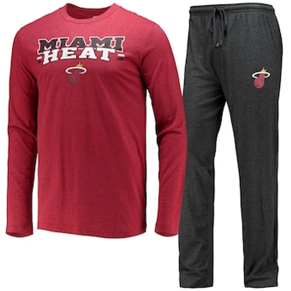 Men's Concepts Sport Black/Red Miami Heat Long Sleeve T-Shirt & Pants Sleep Set