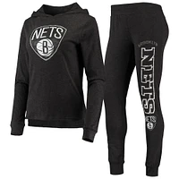 Women's Concepts Sport Black Brooklyn Nets Hoodie & Pants Sleep Set