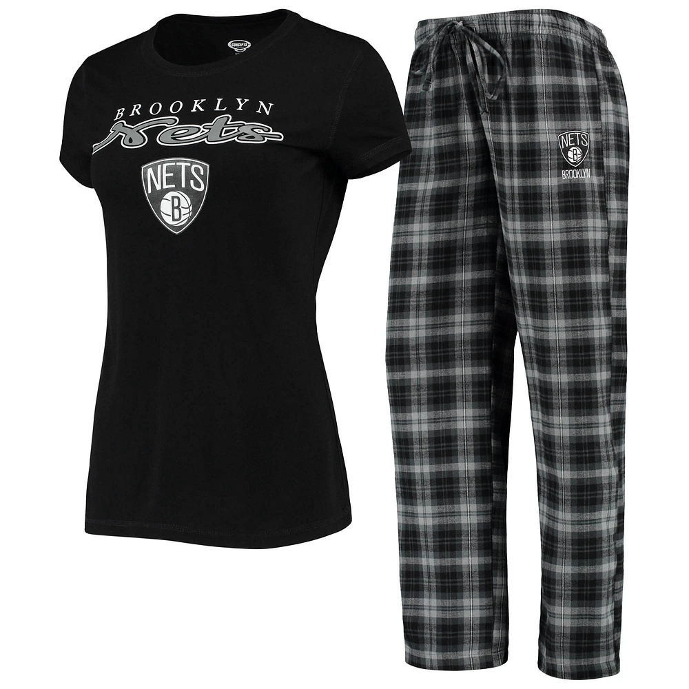 Women's Concepts Sport Black/Gray Brooklyn Nets Lodge T-Shirt and Pants Sleep Set