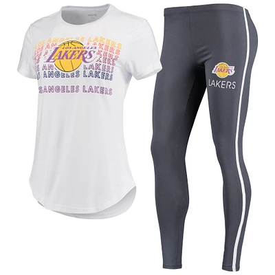 Women's Concepts Sport White/Charcoal Los Angeles Lakers Sonata T-Shirt & Leggings Set