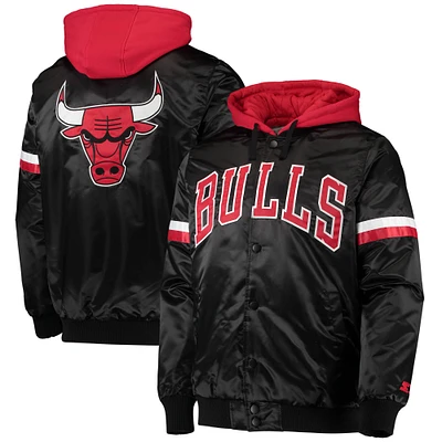 Men's Starter Black/Red Chicago Bulls NBA 75th Anniversary Full-Snap Varsity Hoodie Jacket