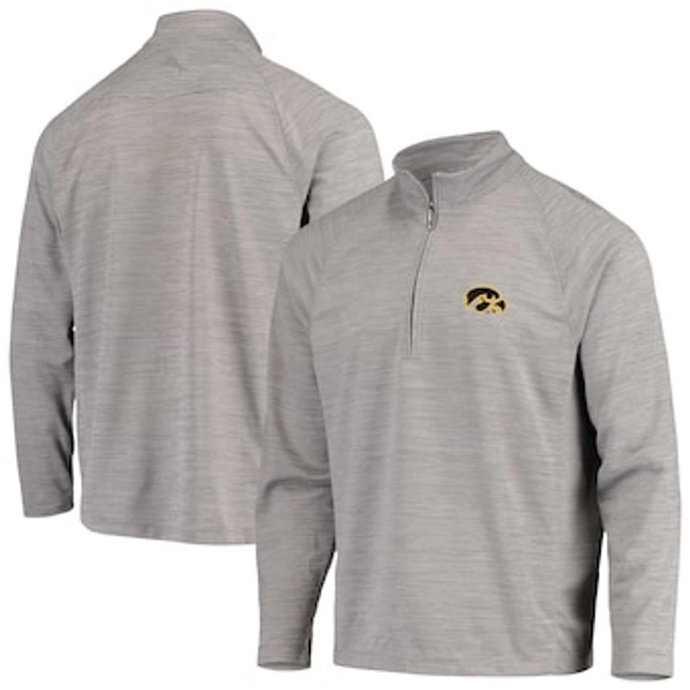 Men's Tommy Bahama Charcoal Iowa Hawkeyes Play Action Raglan Half-Zip Jacket