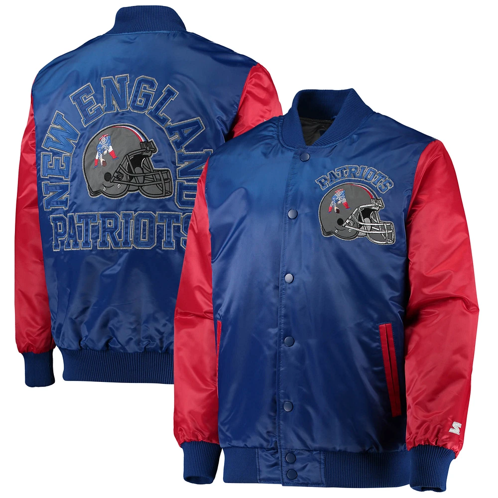 Men's Starter Royal/Red New England Patriots Locker Room Throwback Satin Varsity Full-Snap Jacket