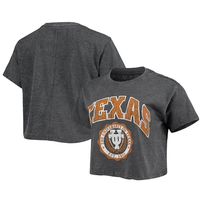 Women's Pressbox Black Texas Longhorns Edith Vintage Burnout Crop T-Shirt