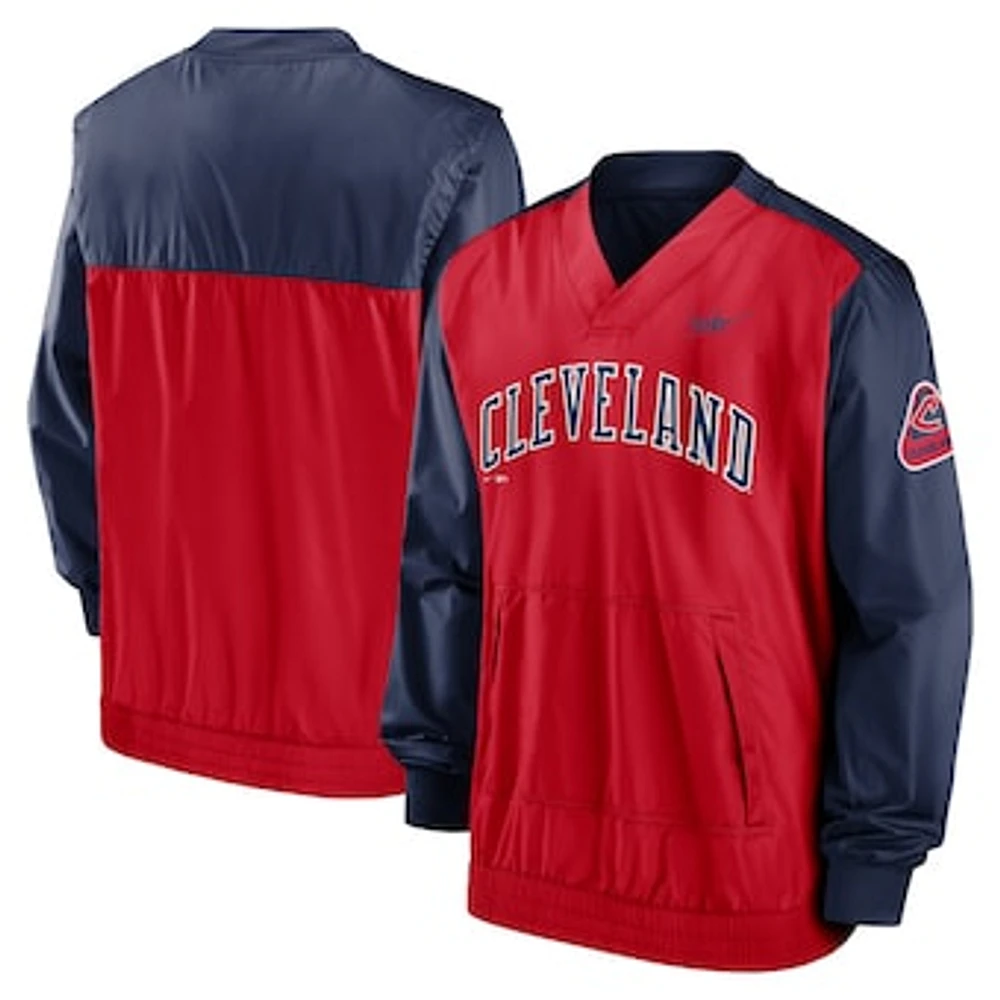 Men's Nike Red/Navy Cleveland Indians Cooperstown Collection V-Neck Pullover Windbreaker