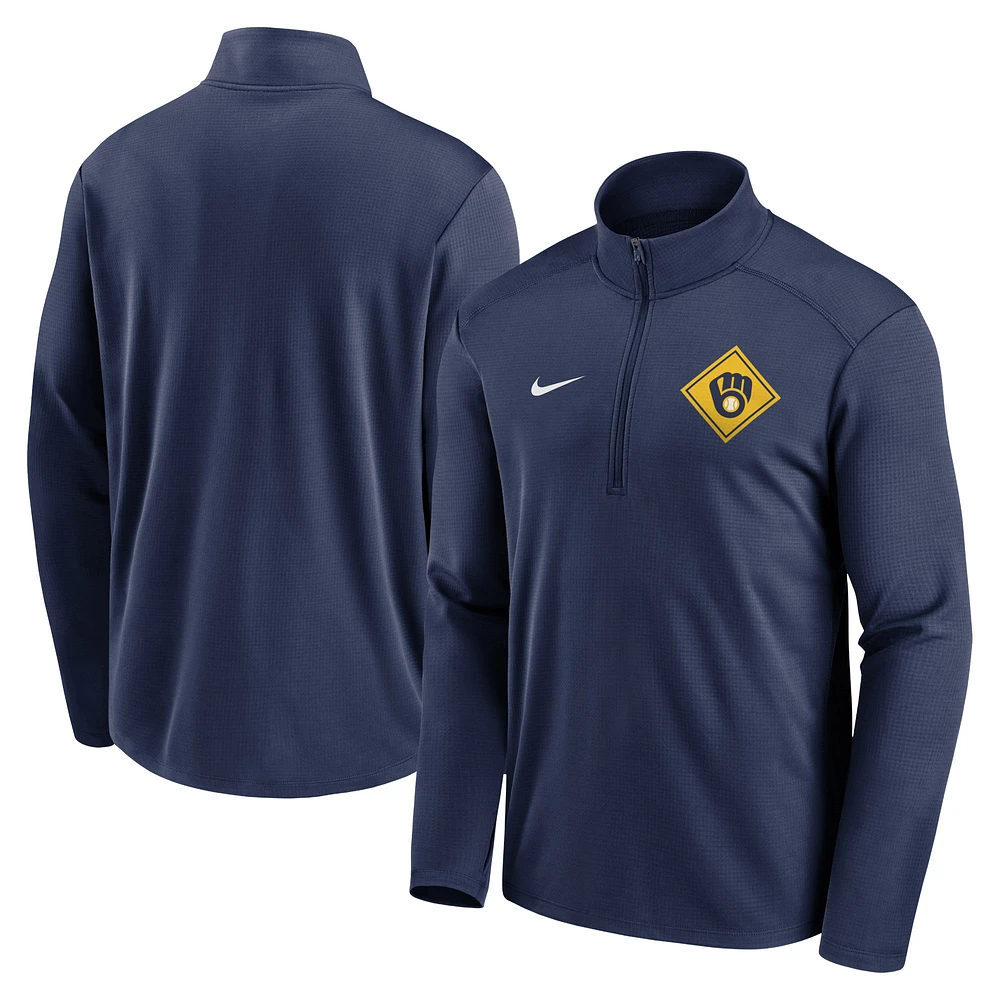 Men's Nike Navy Milwaukee Brewers Diamond Icon Pacer Performance Quarter-Zip Windbreaker Top