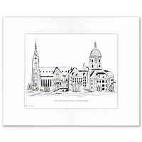 Notre Dame Black and White Art Print Basilica and Main Building - Large 11'' x 14''