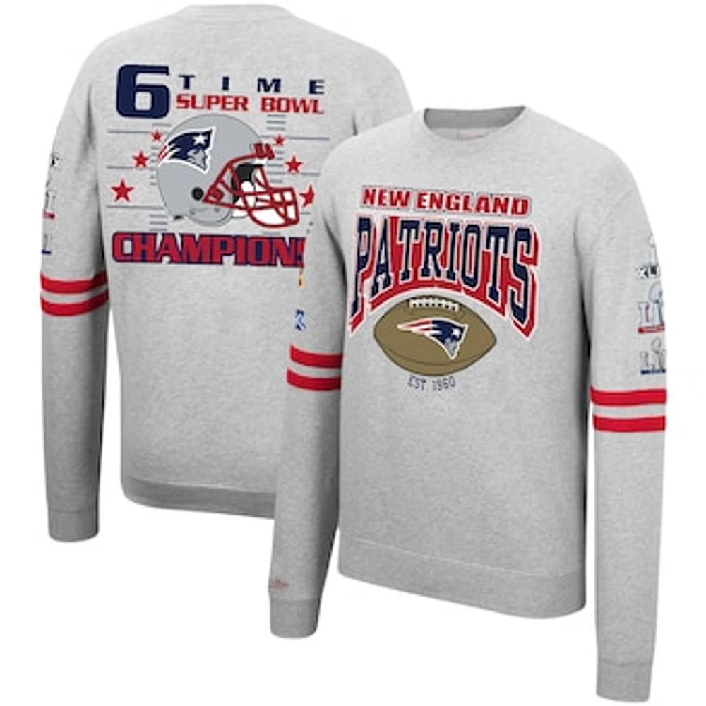 Men's Mitchell & Ness Heathered Gray New England Patriots Allover Print Fleece Pullover Sweatshirt