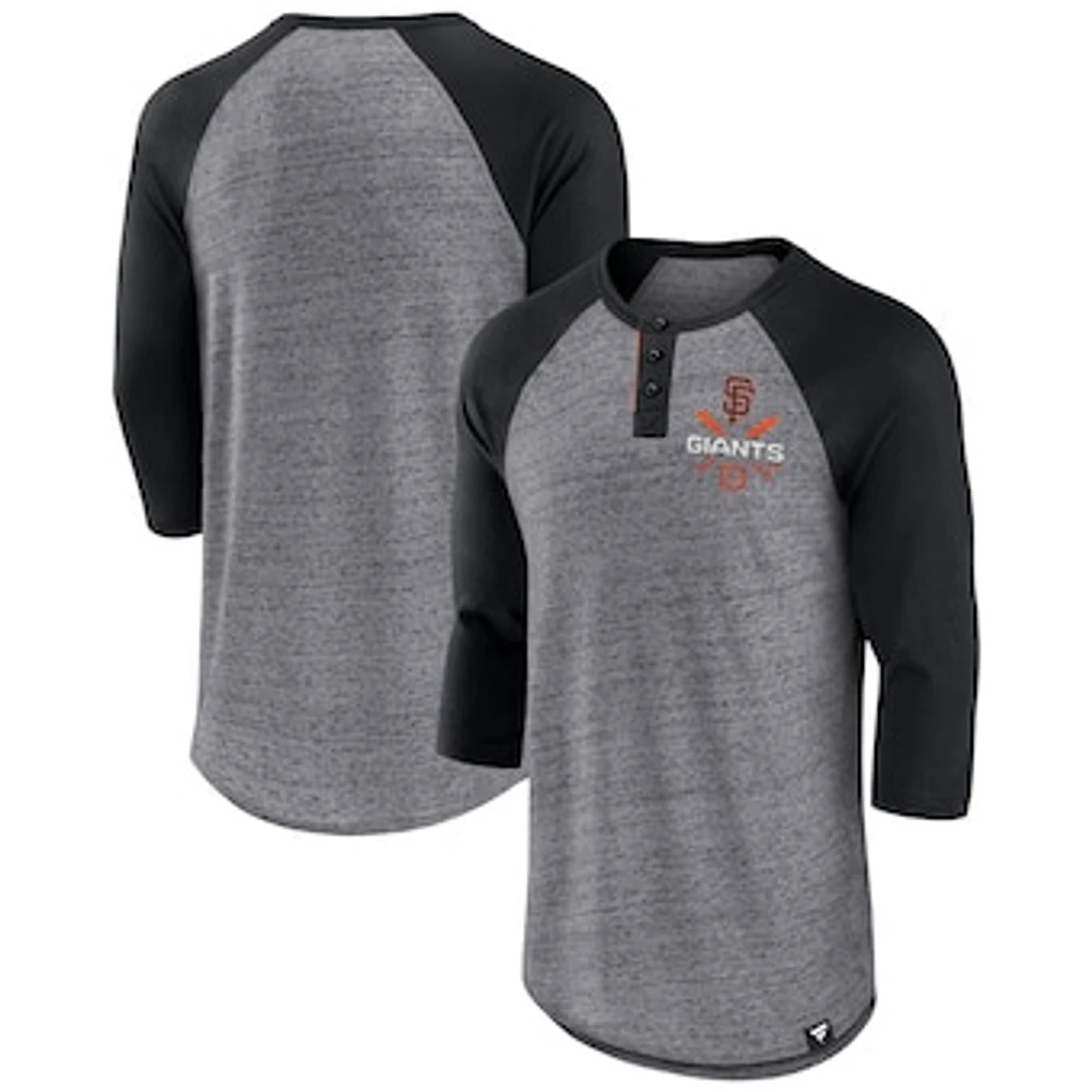 Men's Fanatics Heathered Gray/Black San Francisco Giants Iconic Above Heat Speckled Raglan Henley 3/4 Sleeve T-Shirt