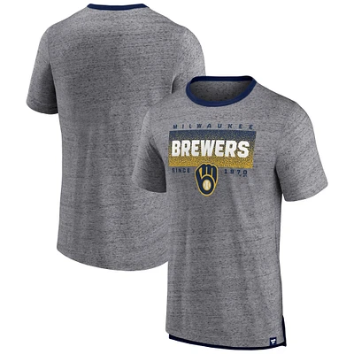 Men's Fanatics Heathered Gray Milwaukee Brewers Iconic Team Element Speckled Ringer T-Shirt