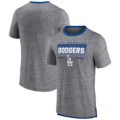 Men's Fanatics Heathered Gray Los Angeles Dodgers Iconic Team Element Speckled Ringer T-Shirt