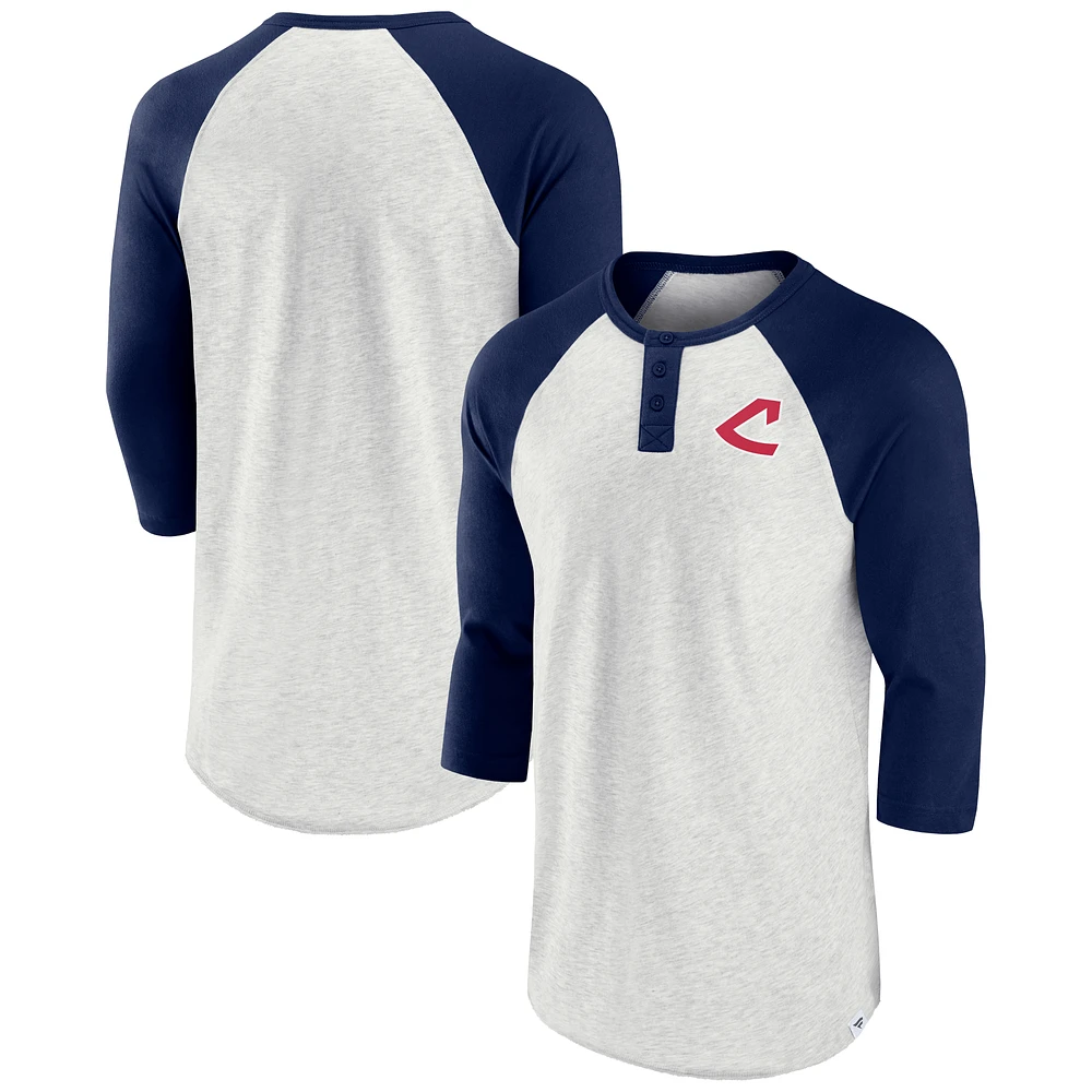 Men's Fanatics Oatmeal/Navy Cleveland Indians True Classics Better Believe Raglan Henley 3/4-Sleeve T-Shirt