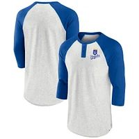 Men's Fanatics Oatmeal/Royal Kansas City Royals True Classics Better Believe Raglan Henley 3/4-Sleeve T-Shirt