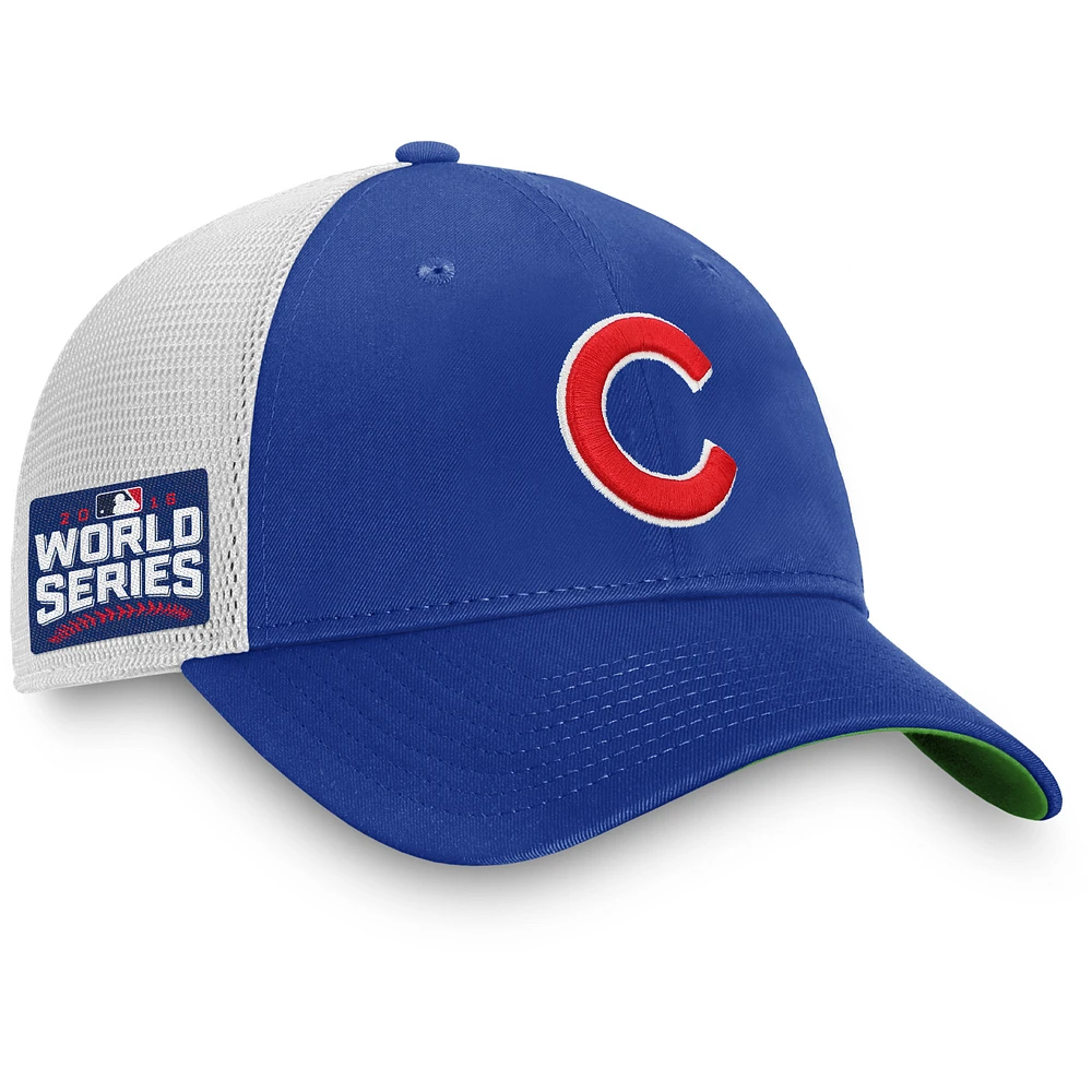 Men's Fanatics Royal/White Chicago Cubs 2016 World Series Patch Team Trucker Snapback Hat