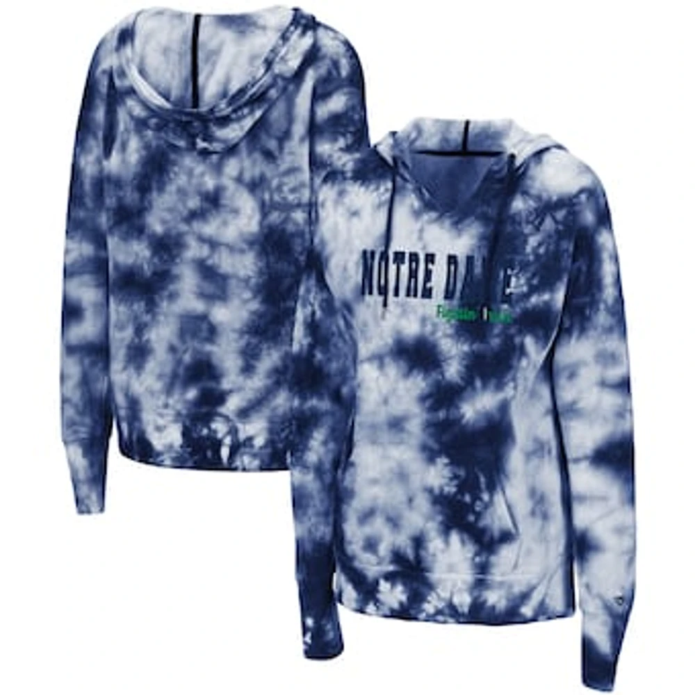 Women's Colosseum Navy Notre Dame Fighting Irish Shavonee Tie-Dye Pullover Hoodie