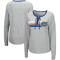 Women's Colosseum Heathered Gray Florida Gators Sundial Tri-Blend Long Sleeve Lace-Up T-Shirt