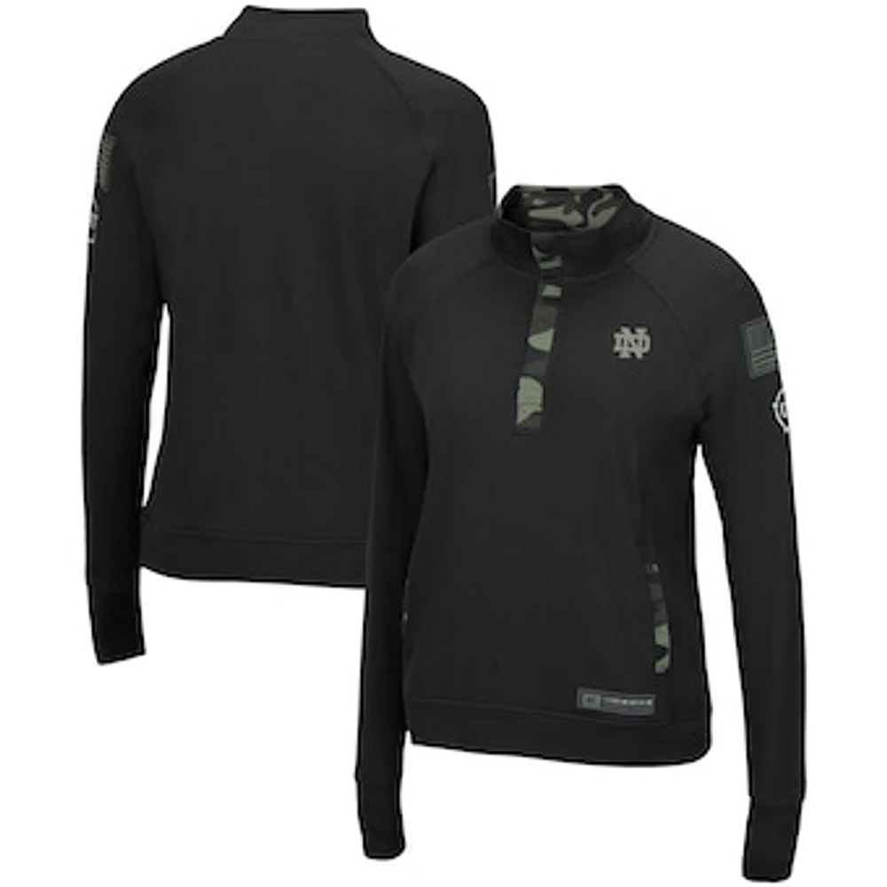 Women's Colosseum Black Notre Dame Fighting Irish OHT Military Appreciation Depth Raglan Quarter-Snap Jacket