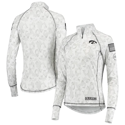 Women's Colosseum White Iowa Hawkeyes OHT Military Appreciation Officer Arctic Camo Fitted Lightweight 1/4-Zip Jacket