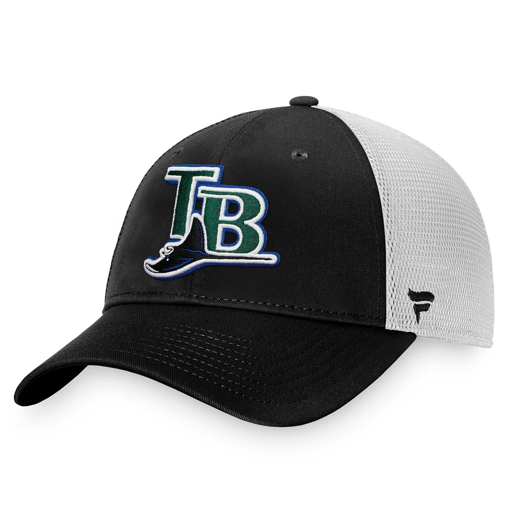 Men's Fanatics Black/White Tampa Bay Rays Cooperstown Collection Core Trucker Snapback Hat