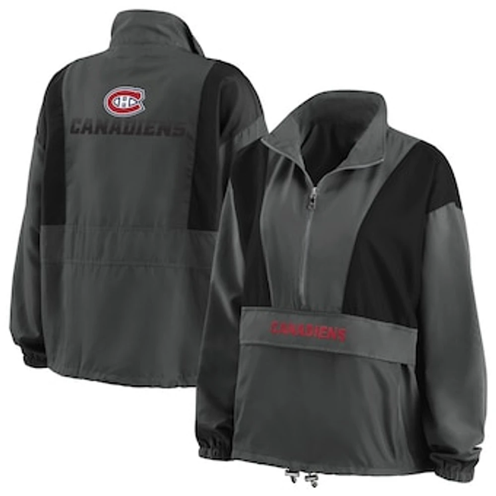 Women's WEAR by Erin Andrews Black Montreal Canadiens Packable Popover - Half-Zip Jacket