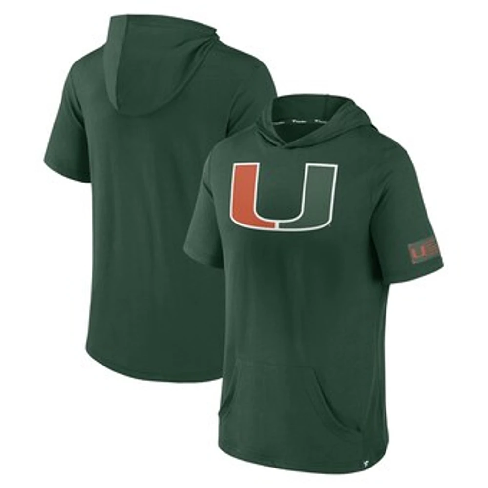 Men's Fanatics Green Miami Hurricanes Approach Run Short Sleeve Pullover Hoodie