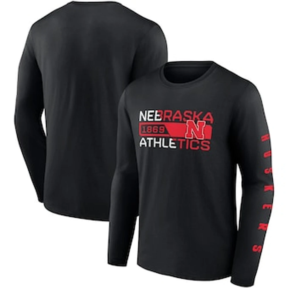 Men's Fanatics Black Nebraska Huskers Broad Jump 2-Hit Long Sleeve T-Shirt