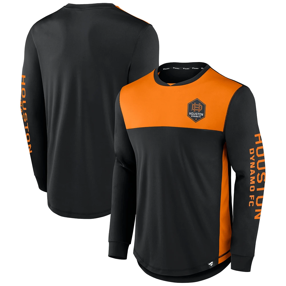 Men's Fanatics Black/Orange Houston Dynamo FC Striker Long Sleeve T-Shirt