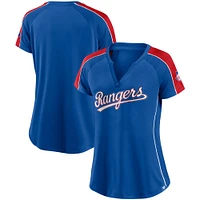 Women's Fanatics Royal/Red Texas Rangers True Classic League Diva Pinstripe Raglan V-Neck T-Shirt