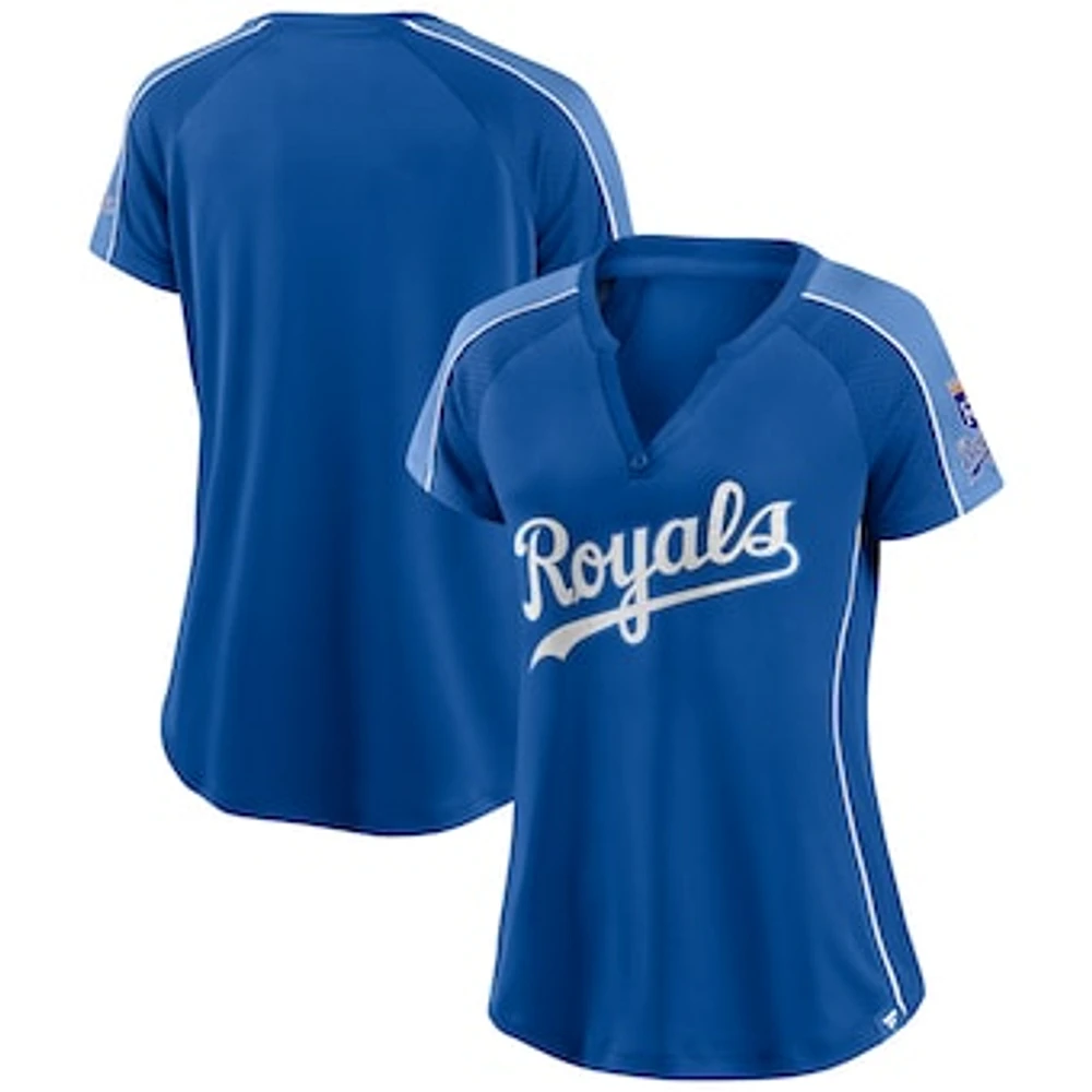 Women's Fanatics Royal/Light Blue Kansas City Royals True Classic League Diva Pinstripe Raglan V-Neck T-Shirt