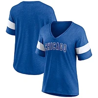 Women's Fanatics Heathered Royal Chicago Cubs Wordmark V-Neck Tri-Blend T-Shirt