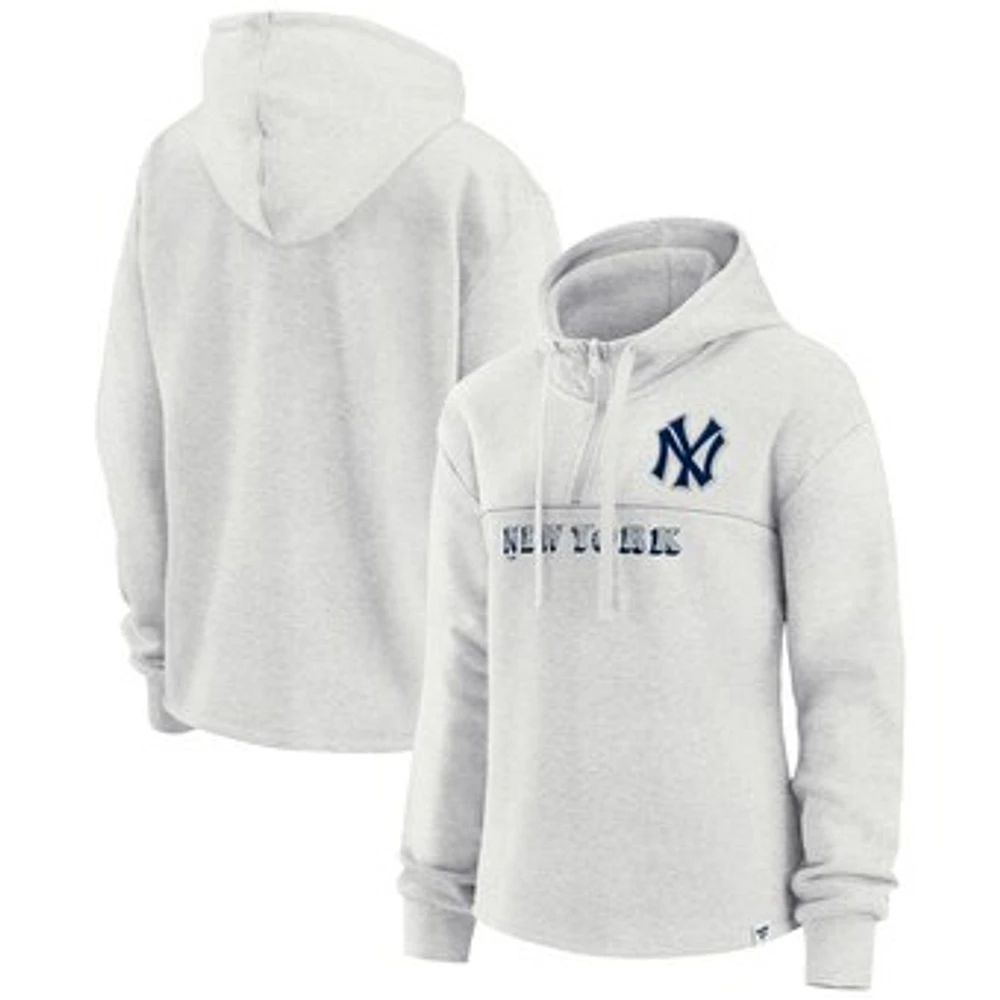 Women's Oatmeal New York Yankees True Classics Legacy Quarter-Zip Hoodie