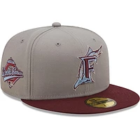 Men's New Era Gray/Maroon Florida Marlins 1997 World Series Misty Blue Undervisor - 59FIFTY Fitted Hat