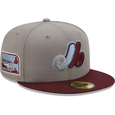 Men's New Era Gray/Maroon Montreal Expos Cooperstown Collection Olympic Stadium Misty Blue Undervisor - 59FIFTY Fitted Hat