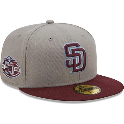 Men's New Era Gray/Maroon San Diego Padres 50th Anniversary Misty Blue Undervisor - 59FIFTY Fitted Hat