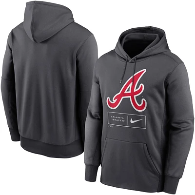 Men's Nike Anthracite Atlanta Braves Pattern Logo Performance - Pullover Hoodie