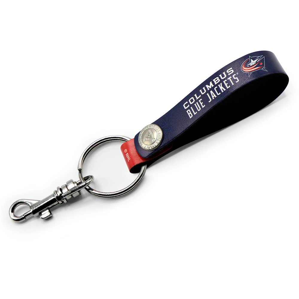 Navy Columbus Blue Jackets Personalized Leather Loop Keychain