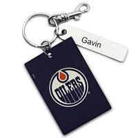 Navy Edmonton Oilers Personalized Leather Rectangle Keychain