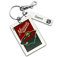 White Minnesota Wild Personalized Leather Rectangle Keychain