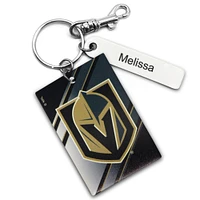 Black Vegas Golden Knights Personalized Leather Rectangle Keychain