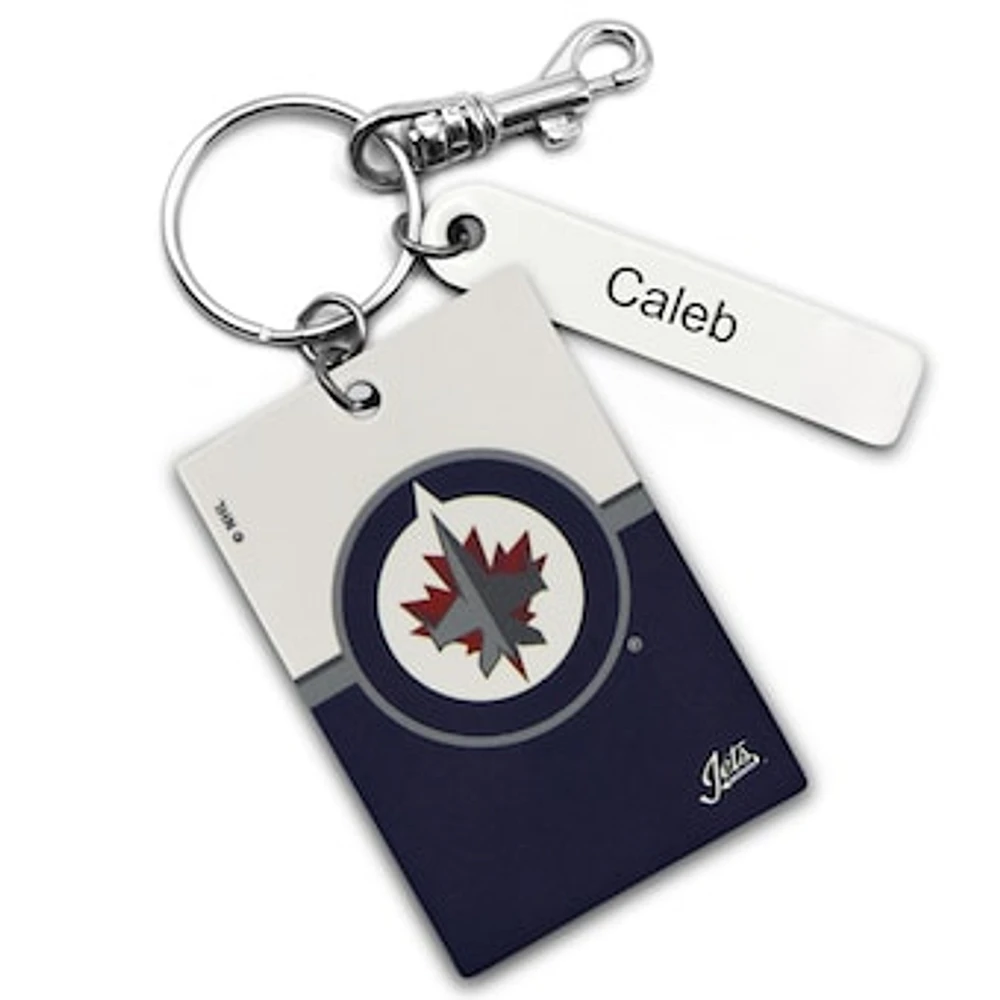 White Winnipeg Jets Personalized Leather Rectangle Keychain