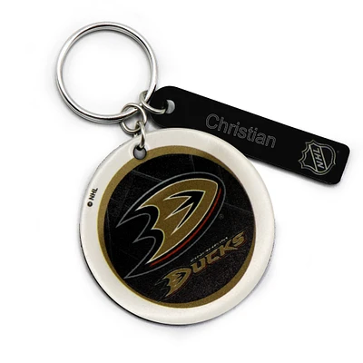 White Anaheim Ducks Personalized Leather Round Keychain