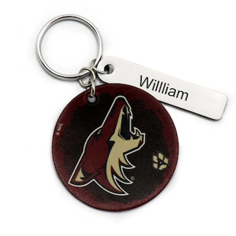 Black Arizona Coyotes Personalized Leather Round Keychain