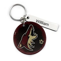 Black Arizona Coyotes Personalized Leather Round Keychain