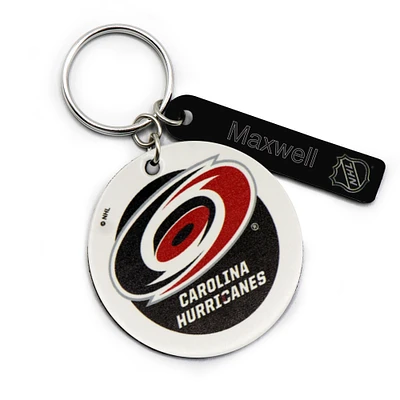 White Carolina Hurricanes Personalized Leather Round Keychain