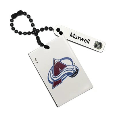 White Colorado Avalanche Personalized Leather Rectangle Bag Tag